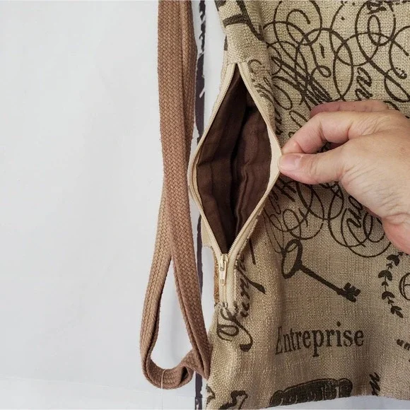 *SOLD* Indian Inc. Butterfly Boho Burlap Knapsack Bag - Picture 6 of 8